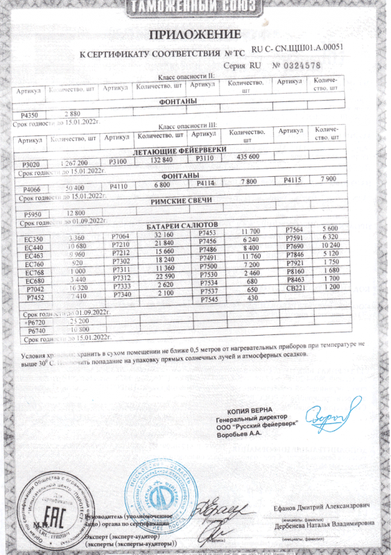 Сертификат соответствия № 0324578  - Пенза | penza.salutsklad.ru 